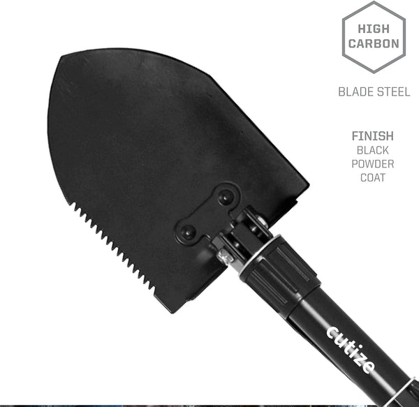 cutize Folding Shovel Survival Shovel – Entrenching Tool 18.25 Inch Foldable Shovel Camping Shovel w/ Wood Saw Edge and Tactical Shovel Carry Case (F08-N),black